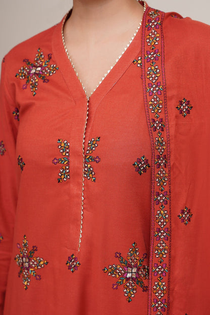 3 Piece - Unstitched - Embroidered Khaddar Suit - E1753
