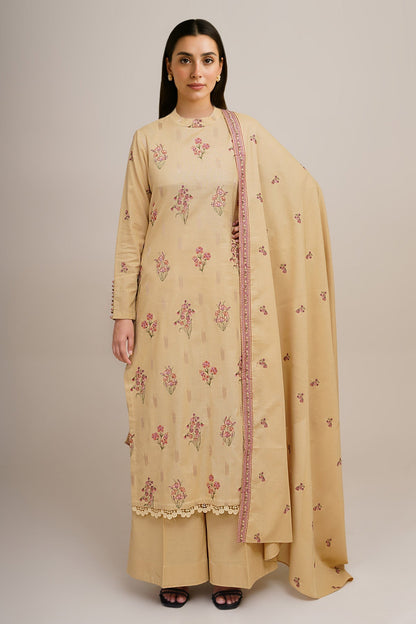 3 Piece - Unstitched - Embroidered Khaddar Suit - E1754