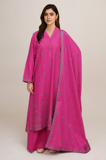 3 Piece - Unstitched - Embroidered Khaddar Suit - E1755