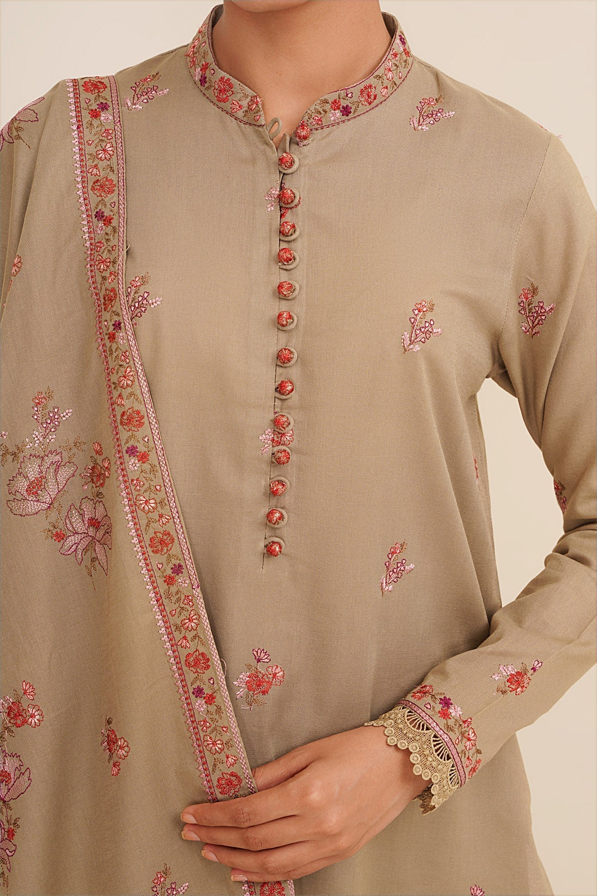 3 Piece - Unstitched - Embroidered Khaddar Suit - E1756