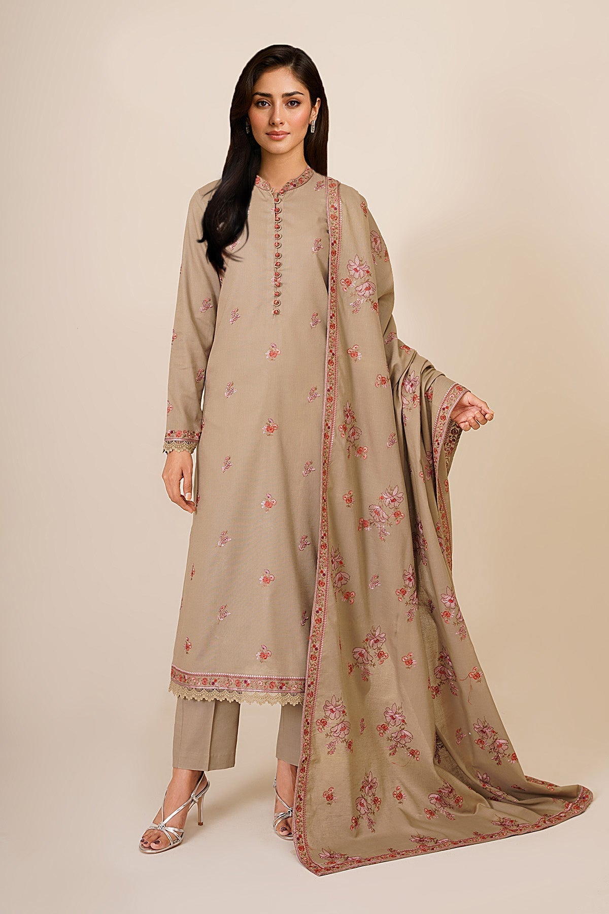 3 Piece - Unstitched - Embroidered Khaddar Suit - E1756