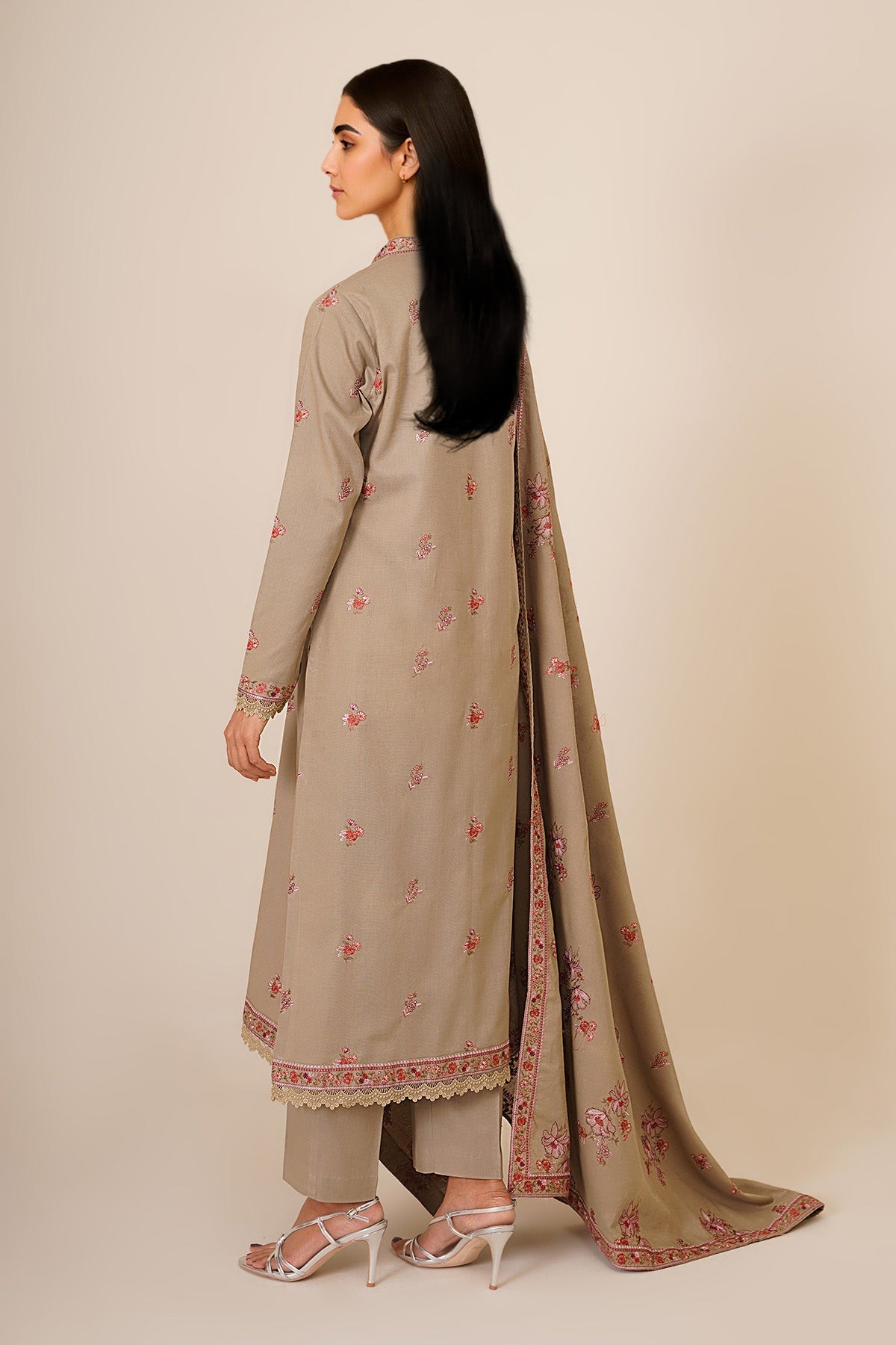 3 Piece - Unstitched - Embroidered Khaddar Suit - E1756