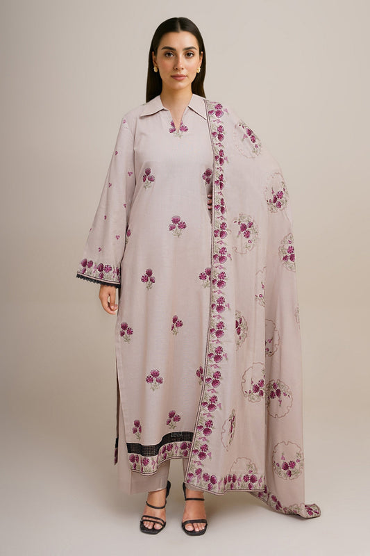 3 Piece - Unstitched - Embroidered Khaddar Suit - E1757