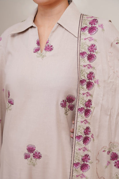 3 Piece - Unstitched - Embroidered Khaddar Suit - E1757