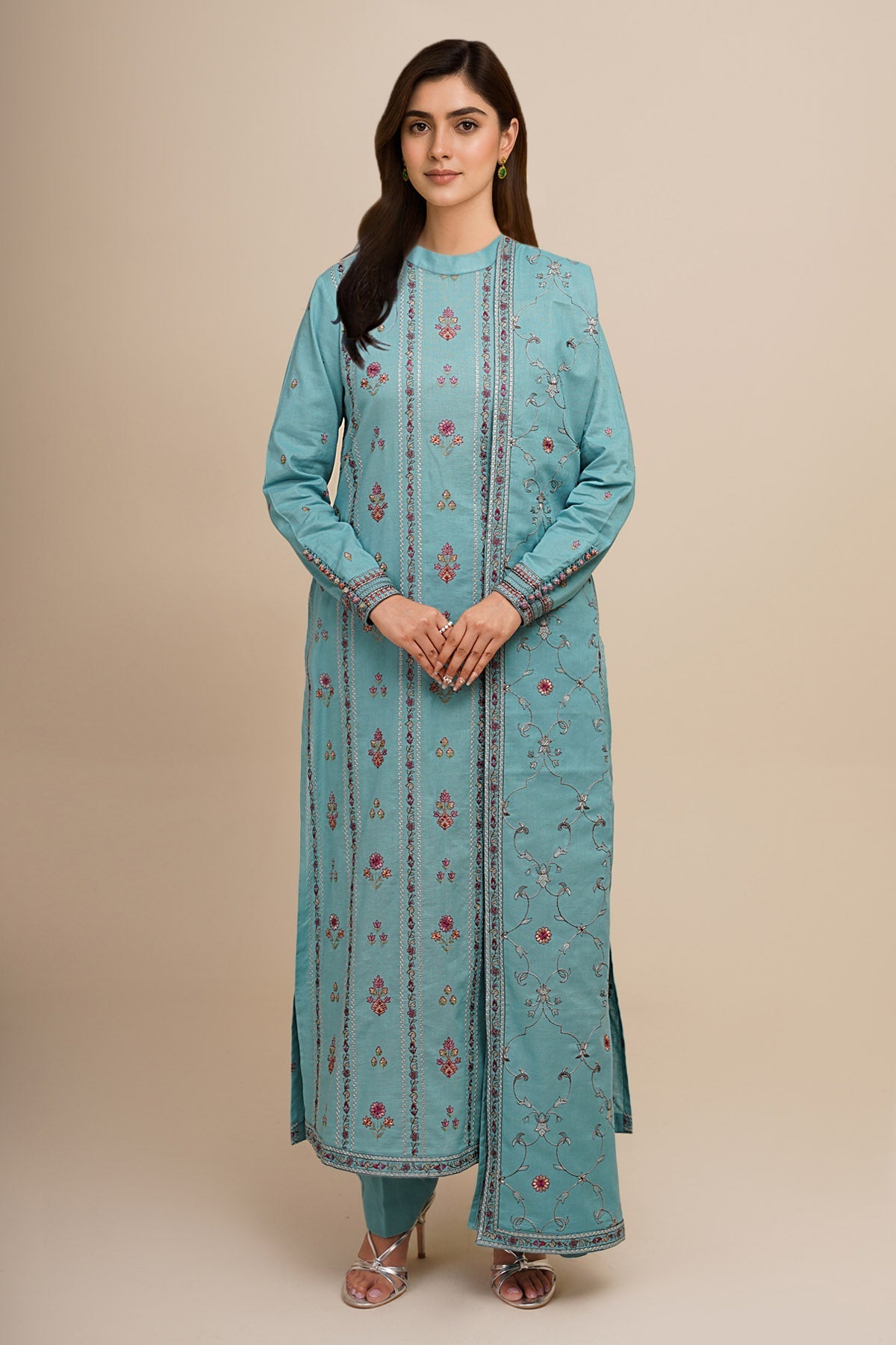 3 Piece - Unstitched - Embroidered Khaddar Suit - E1758