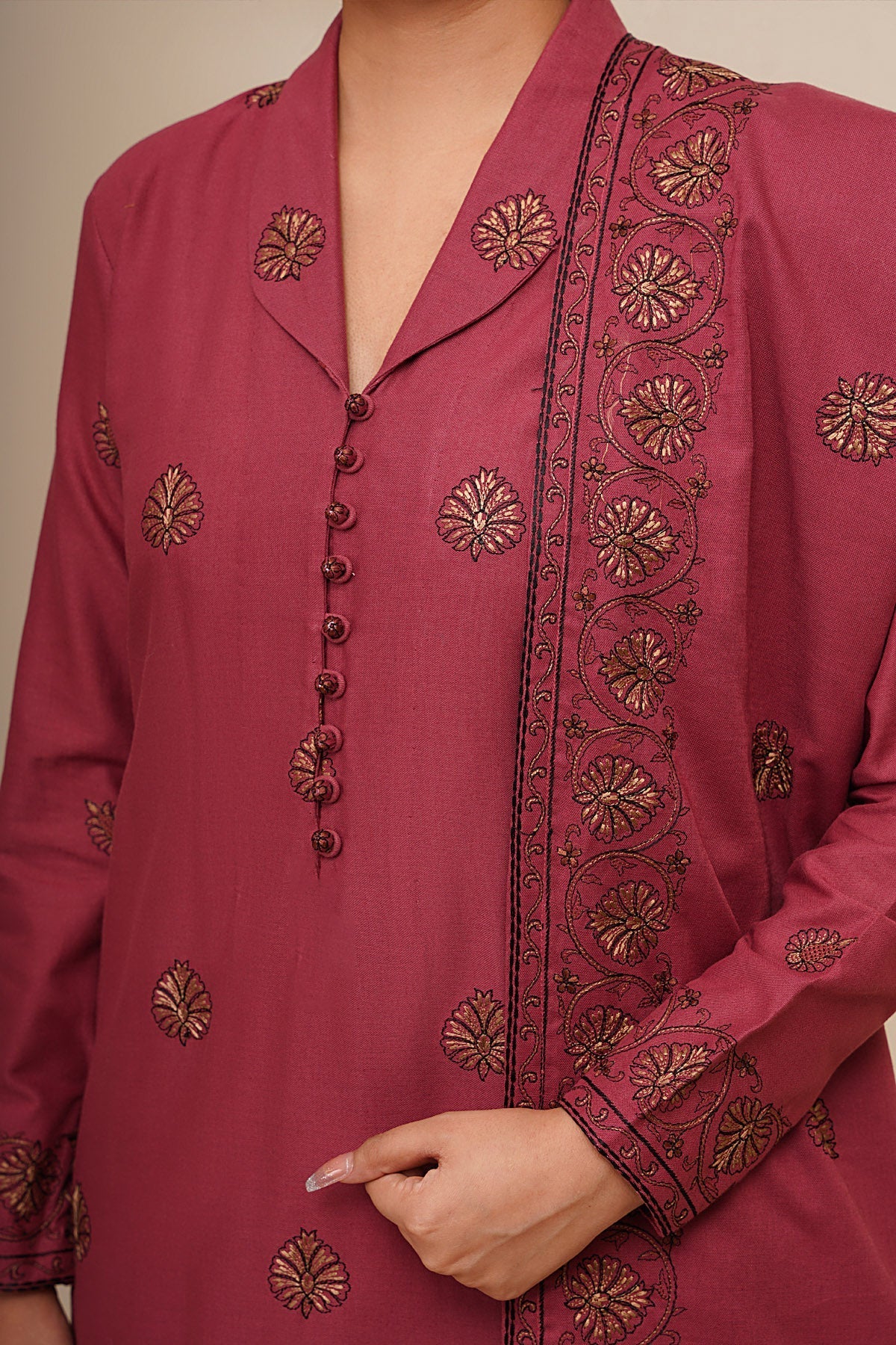 3 Piece - Unstitched - Embroidered Khaddar Suit - E1760