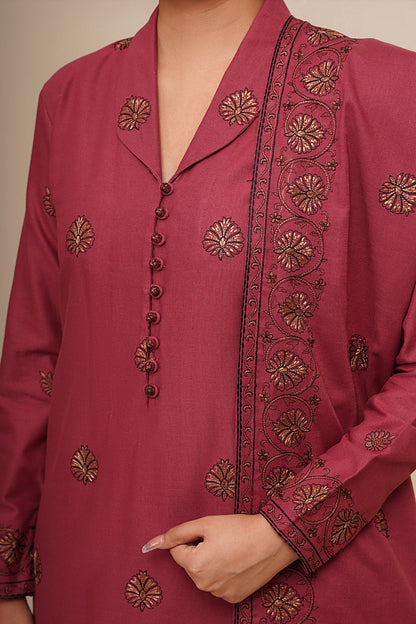 3 Piece - Unstitched - Embroidered Khaddar Suit - E1760