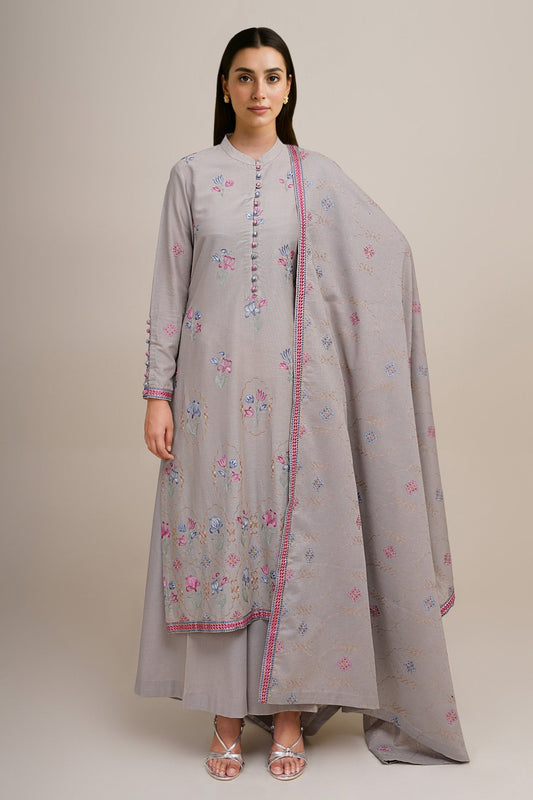 3 Piece - Unstitched - Embroidered Khaddar Suit - E1761