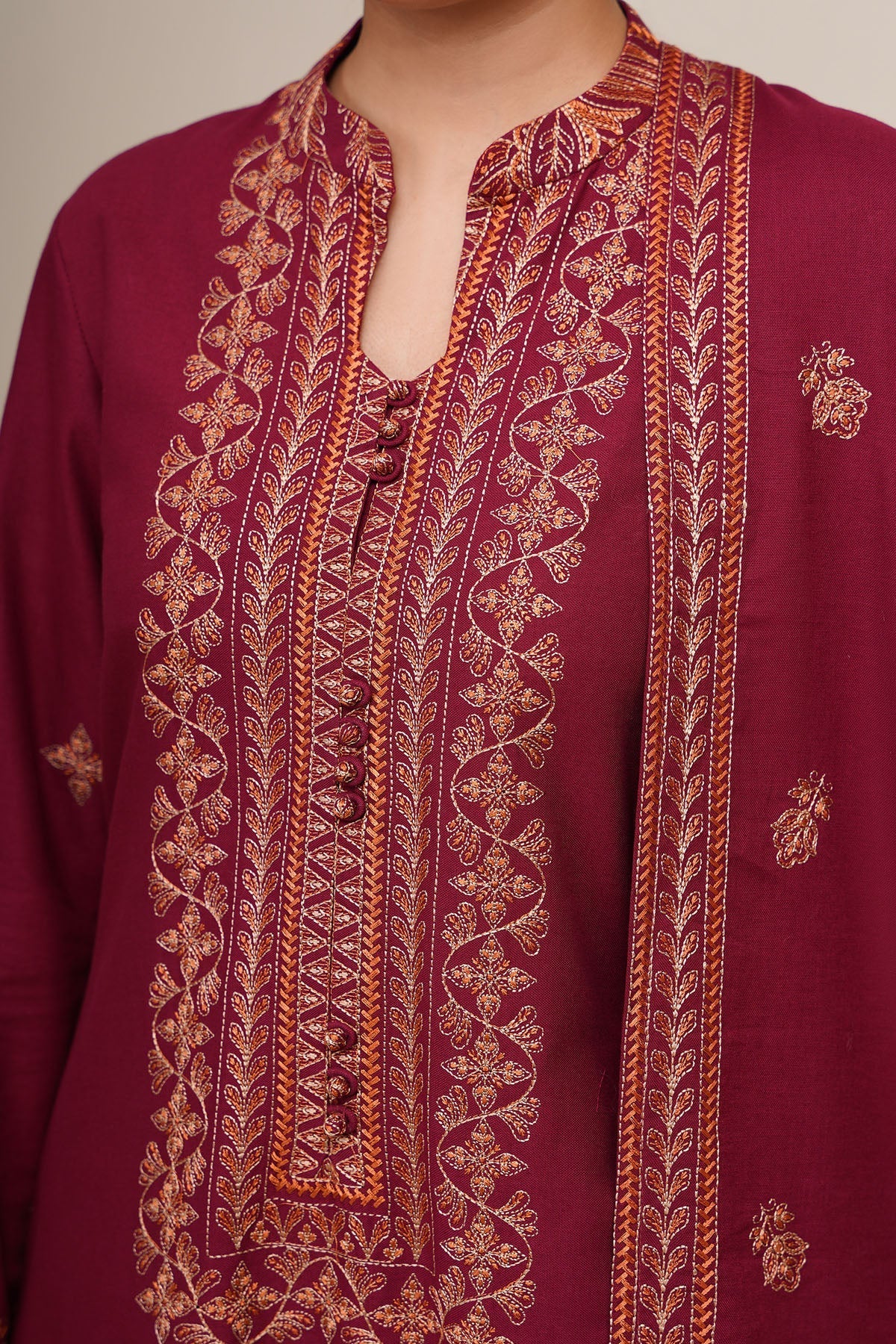 3 Piece - Unstitched - Embroidered Khaddar Suit - E1763