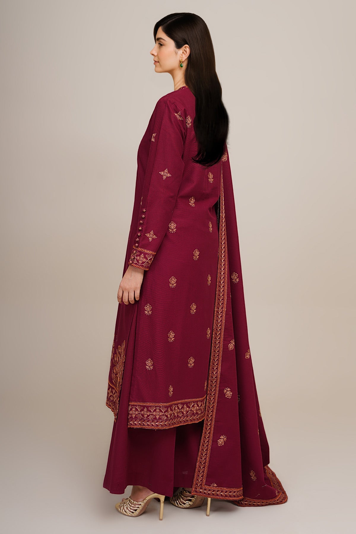 3 Piece - Unstitched - Embroidered Khaddar Suit - E1763