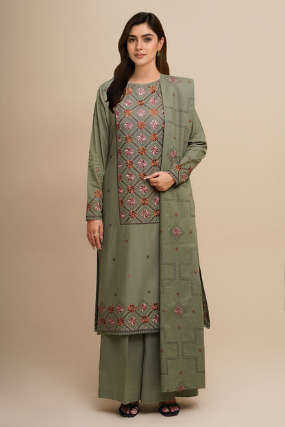 3 Piece - Unstitched - Embroidered Khaddar Suit - E1764