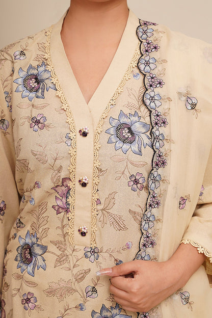 3 Piece - Unstitched - Embroidered Viscose Karandi Suit - E1768