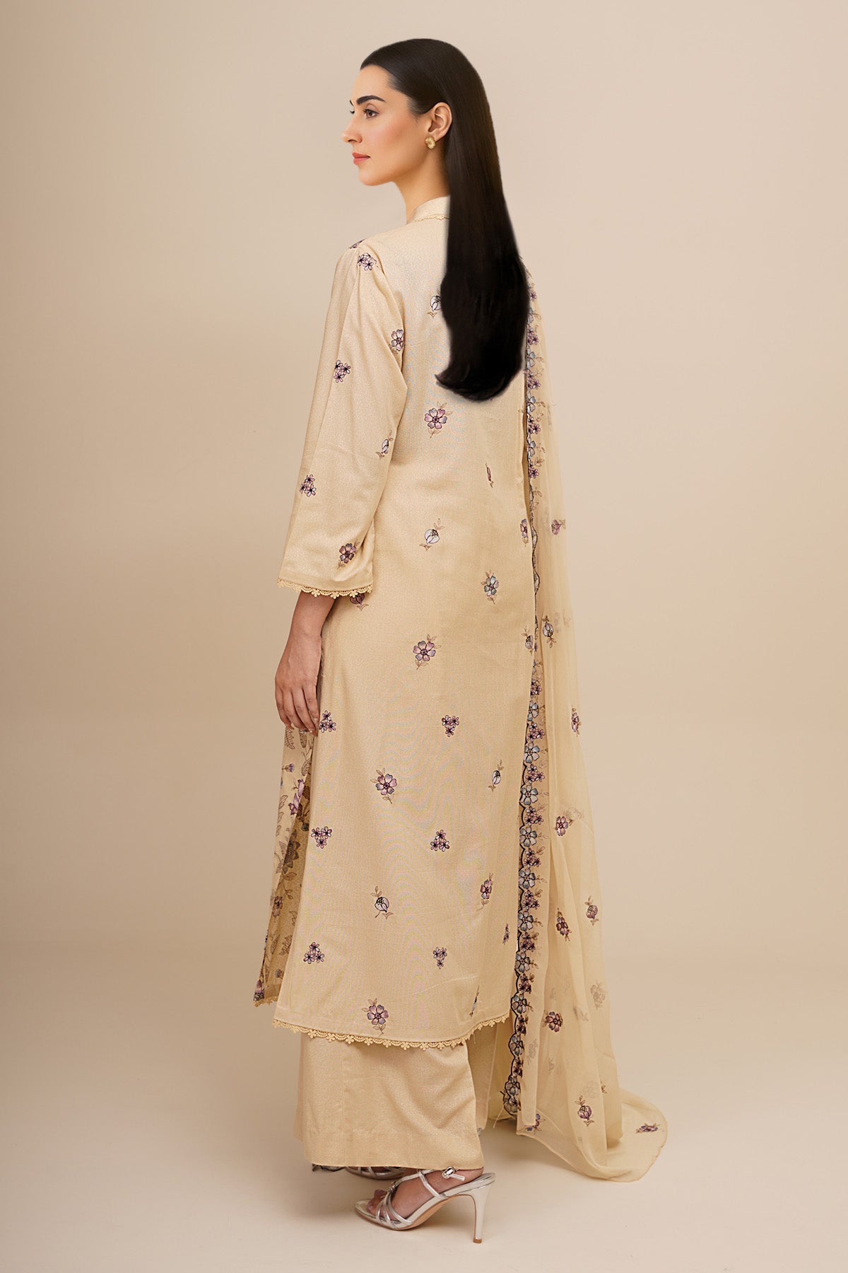 3 Piece - Unstitched - Embroidered Viscose Karandi Suit - E1768