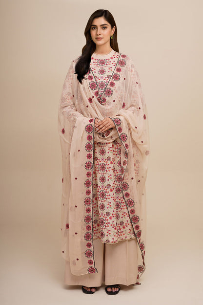 3 Piece - Unstitched - Embroidered Viscose Karandi Suit - E1770