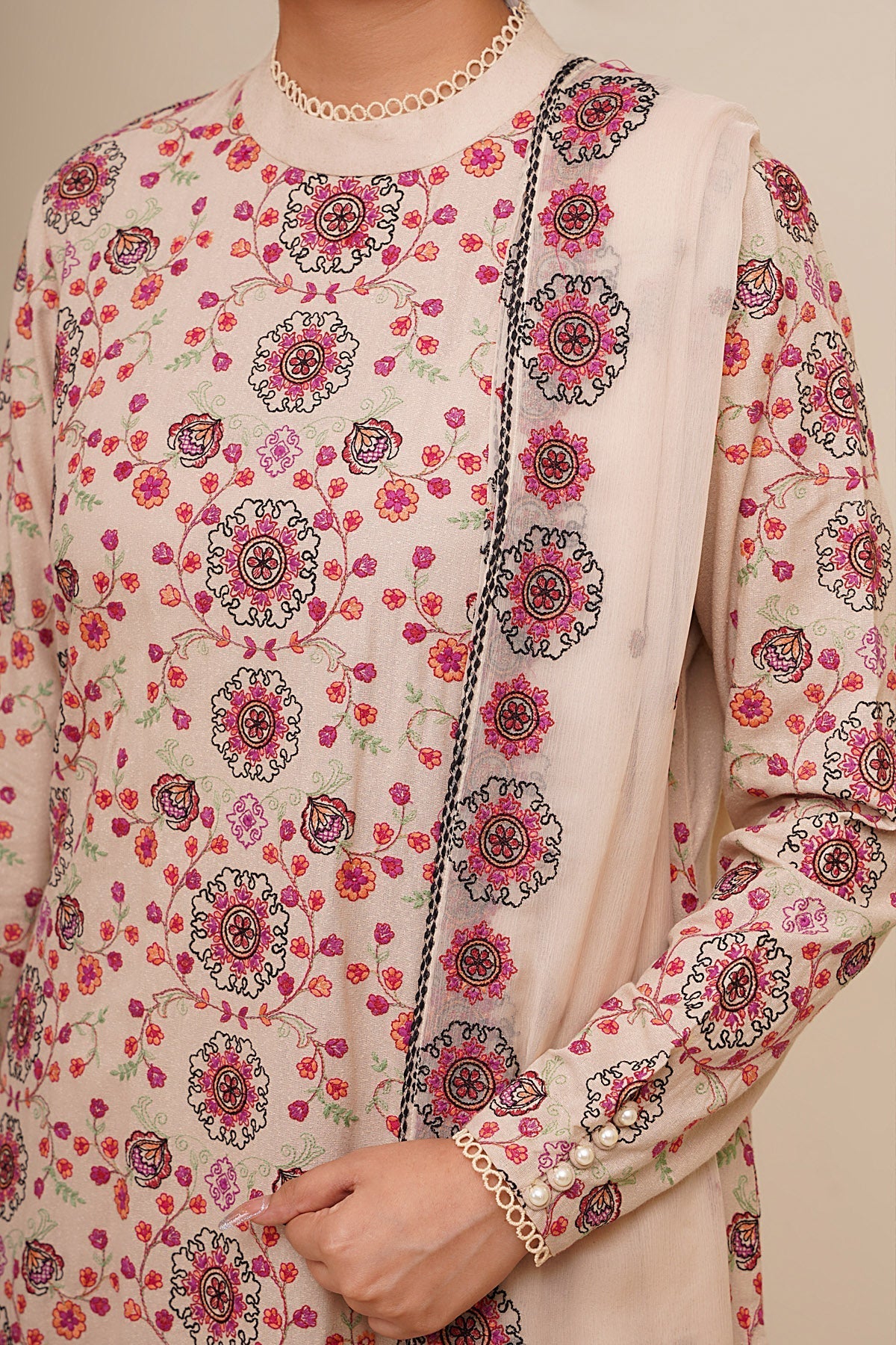 3 Piece - Unstitched - Embroidered Viscose Karandi Suit - E1770