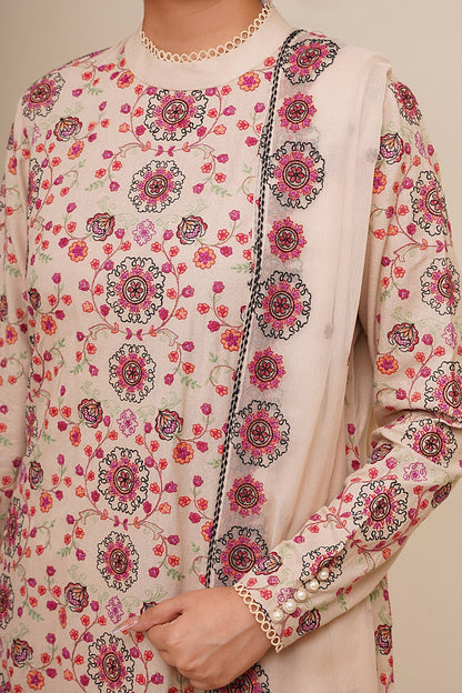 3 Piece - Unstitched - Embroidered Viscose Karandi Suit - E1770