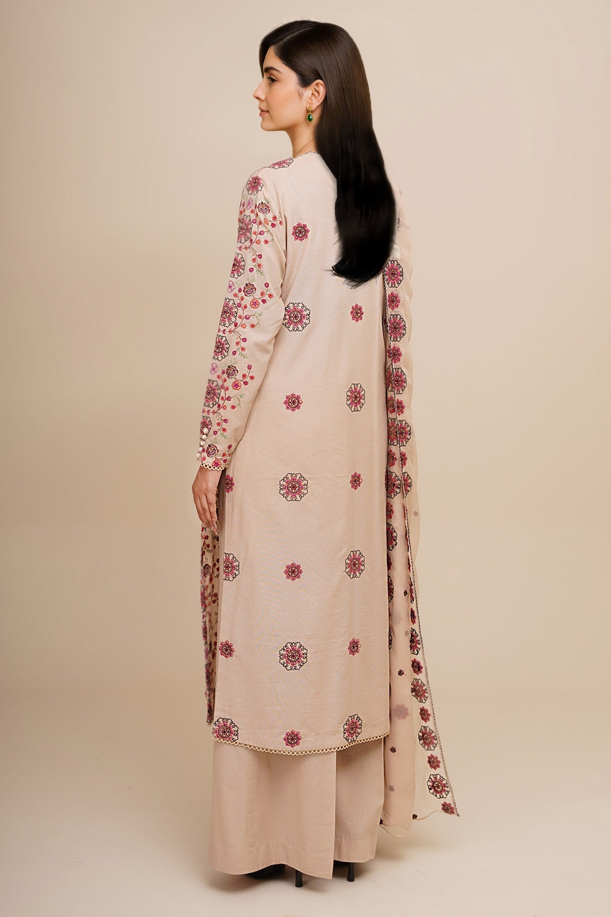 3 Piece - Unstitched - Embroidered Viscose Karandi Suit - E1770