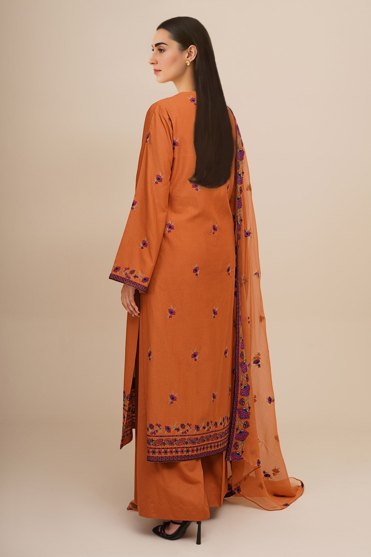 3 Piece - Unstitched - Embroidered Viscose Karandi Suit - E1772