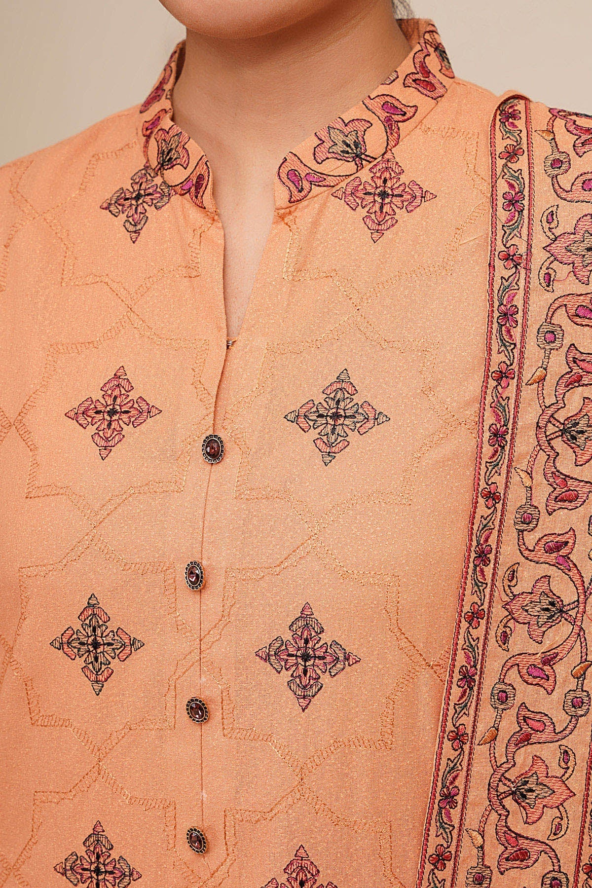 3 Piece - Unstitched - Embroidered Suit - E1775