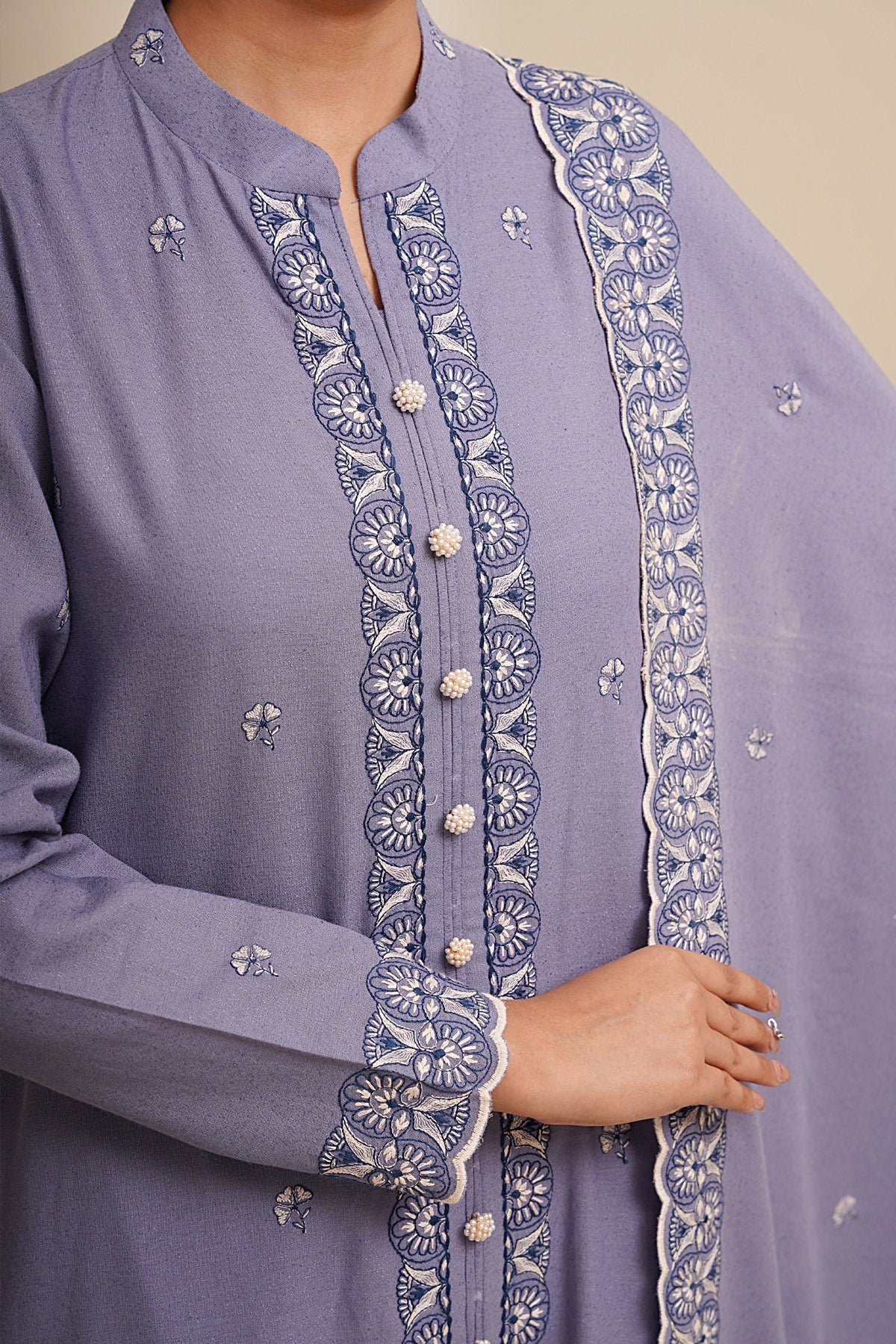 3 Piece - Unstitched - Embroidered Viscose Karandi Suit - E1777