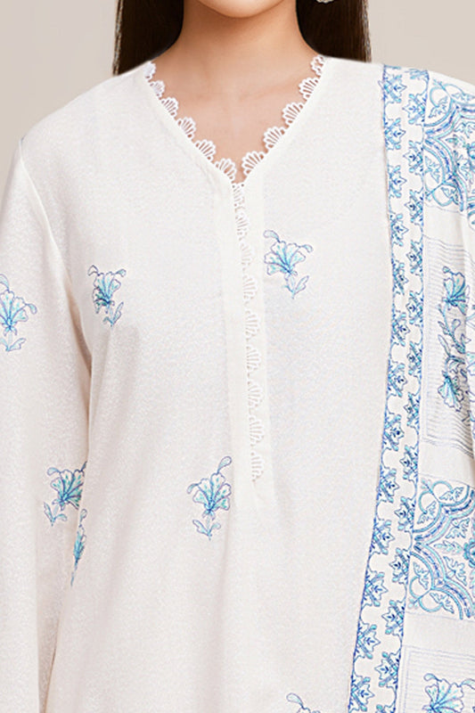 3 Piece - Unstitched - Embroidered Viscose Karandi Suit - E1779