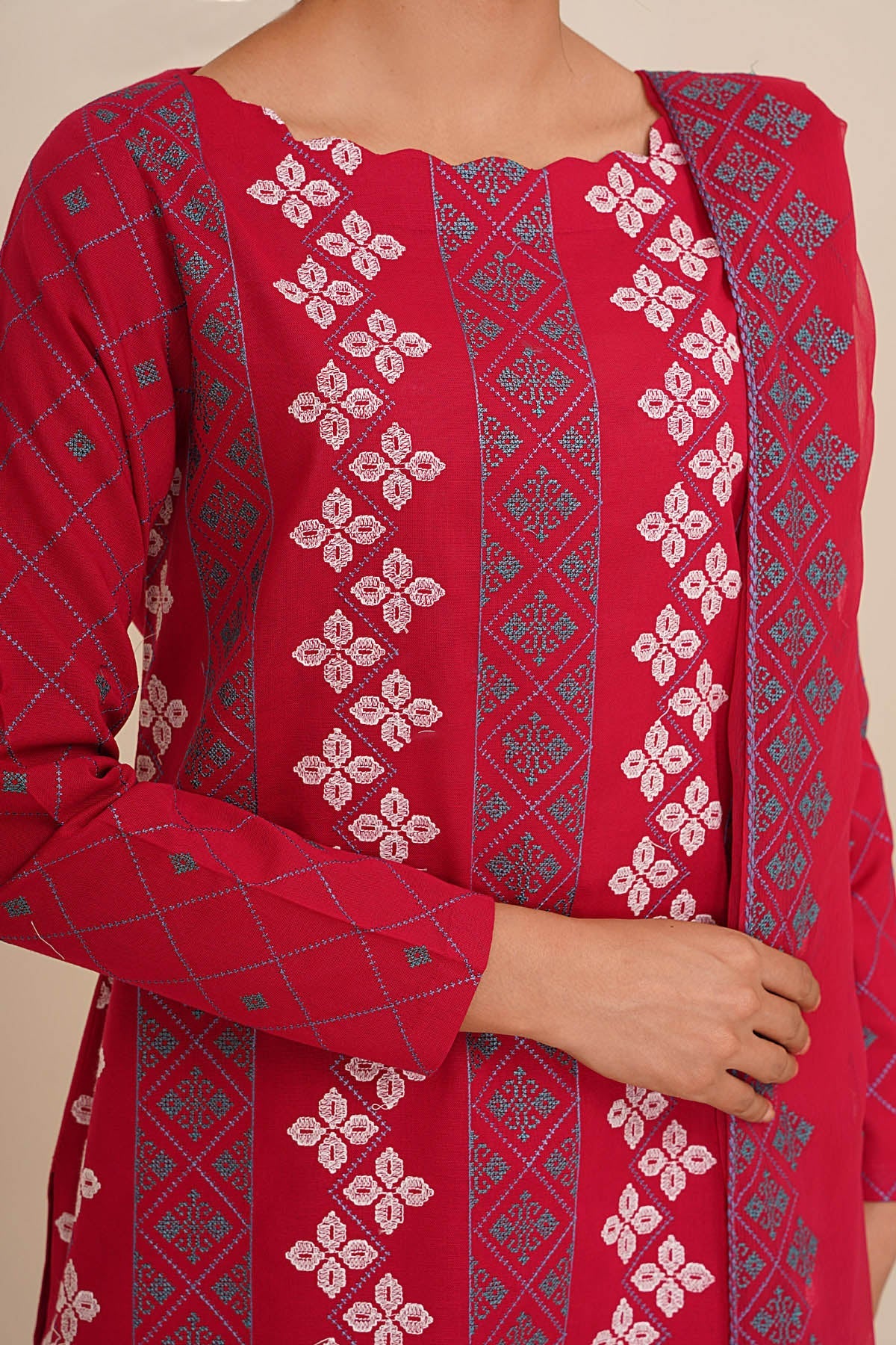 3 Piece - Unstitched - Embroidered Khaddar Suit - E1800