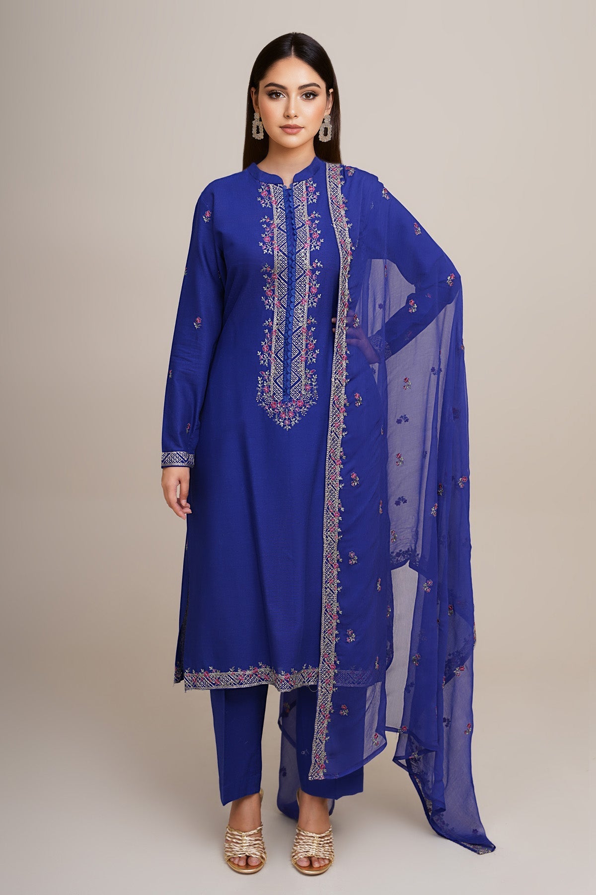 3 Piece - Unstitched - Embroidered Khaddar Suit - E1803