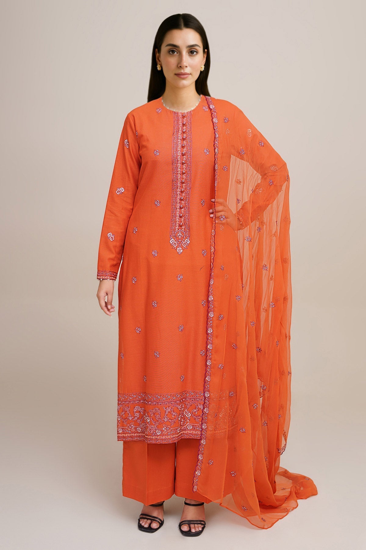 3 Piece - Unstitched - Embroidered Khaddar Suit - E1804