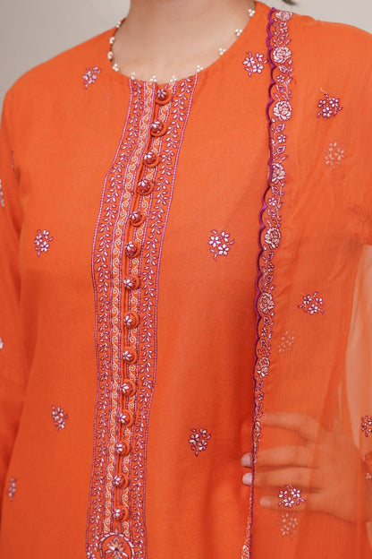 3 Piece - Unstitched - Embroidered Khaddar Suit - E1804