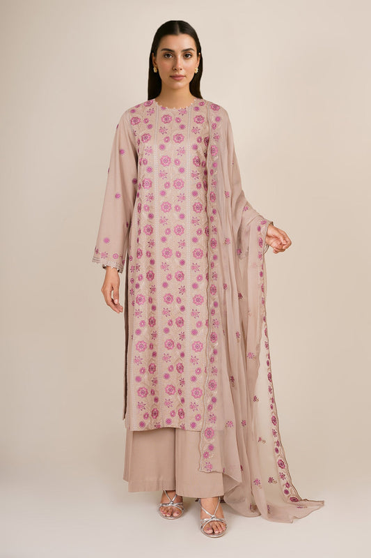3 Piece - Unstitched - Embroidered Viscose Karandi Suit - E1806