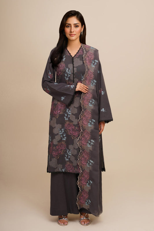 3 Piece - Unstitched - Embroidered Viscose Karandi Suit - E1807