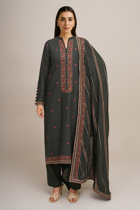 3 Piece - Unstitched - Embroidered Khaddar Suit - E1817