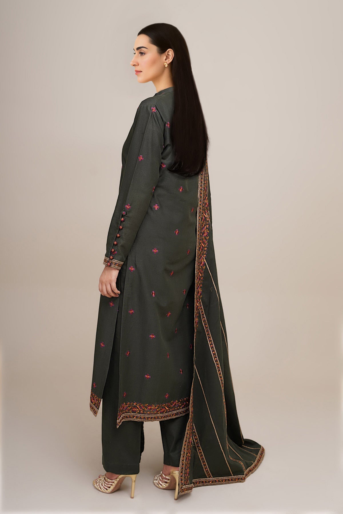 3 Piece - Unstitched - Embroidered Khaddar Suit - E1817