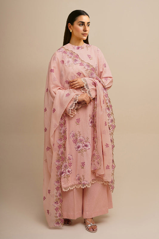 3 Piece - Unstitched - Embroidered Cotton Karandi Suit - E1819