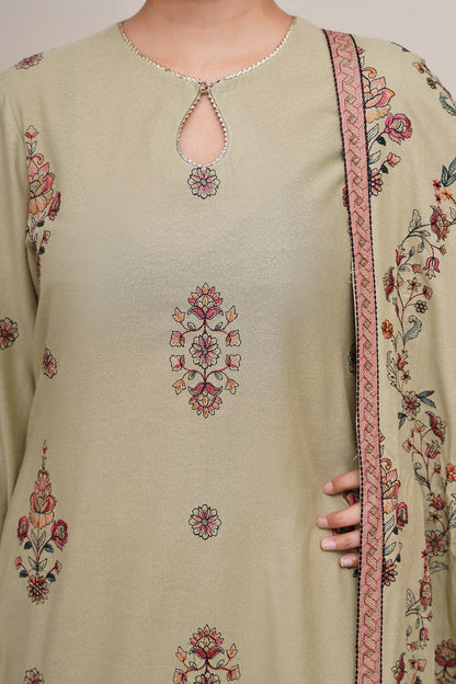 3 Piece - Unstitched - Embroidered Viscose Karandi Suit - E1821