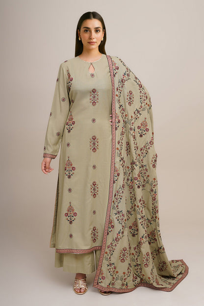 3 Piece - Unstitched - Embroidered Viscose Karandi Suit - E1821