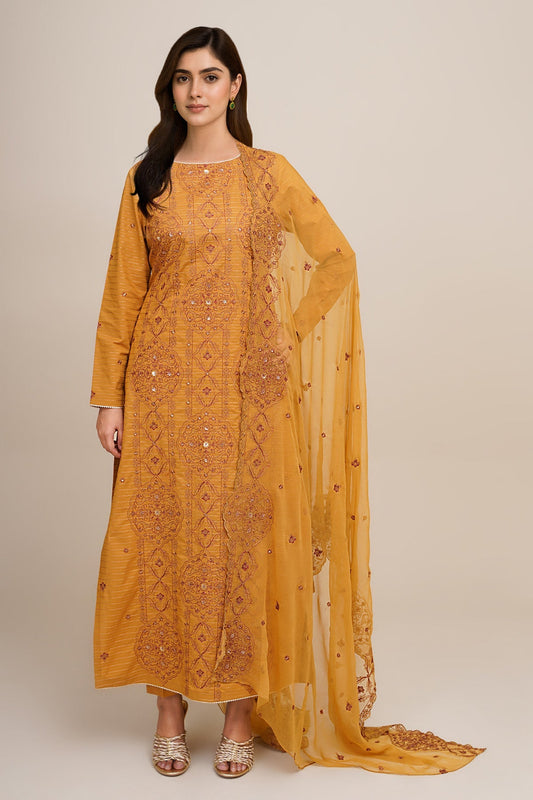3 Piece - Unstitched - Embroidered Zari Jacquard Suit - E1830