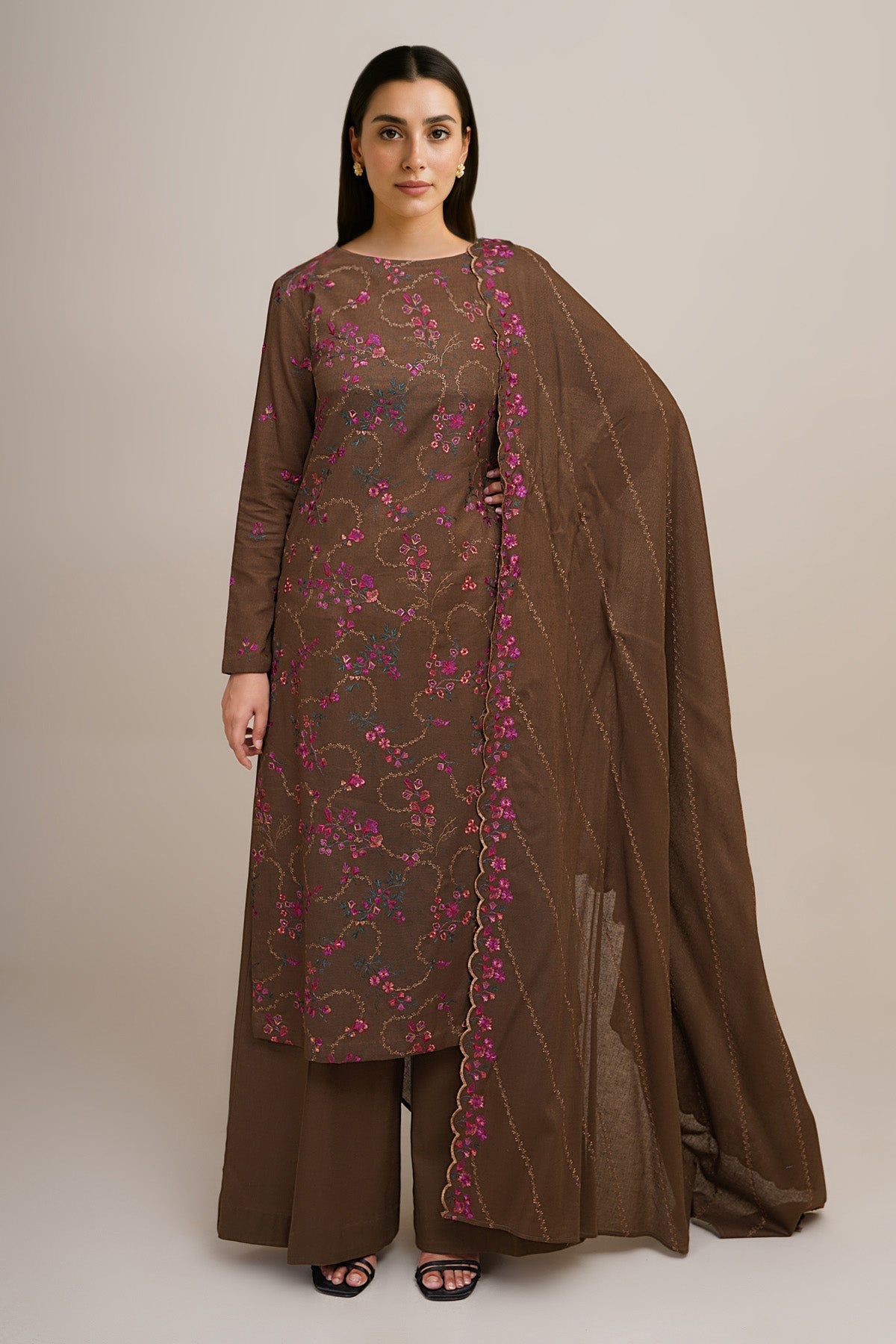 3 Piece - Unstitched - Embroidered Khaddar Suit - E1832