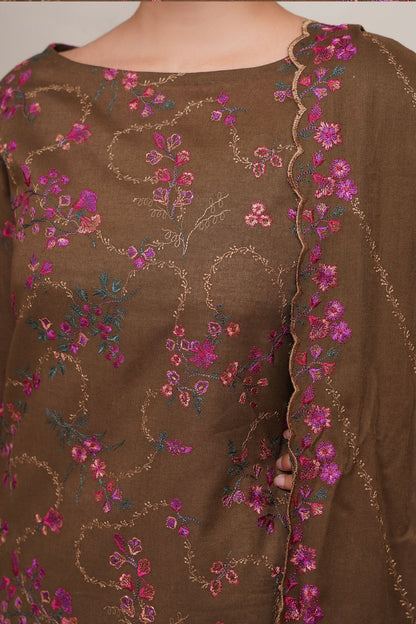 3 Piece - Unstitched - Embroidered Khaddar Suit - E1832