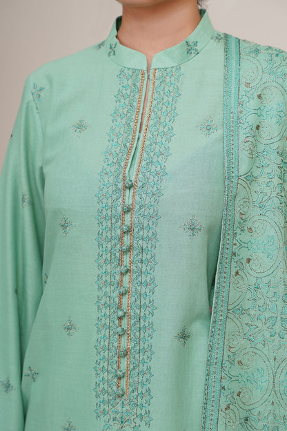 3 Piece - Unstitched - Embroidered Khaddar Suit - E1833