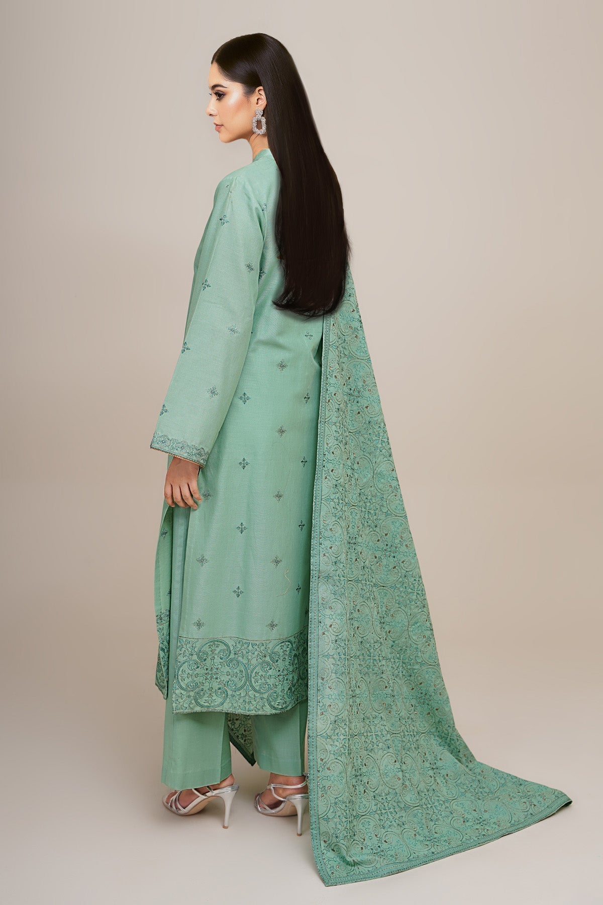 3 Piece - Unstitched - Embroidered Khaddar Suit - E1833