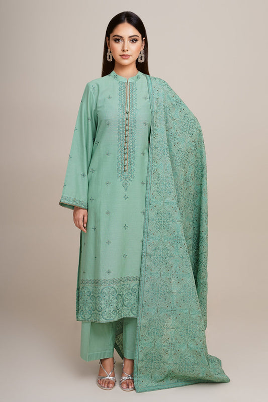 3 Piece - Unstitched - Embroidered Khaddar Suit - E1833