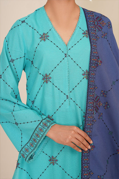 3 Piece - Unstitched - Embroidered Viscose Karandi Suit - E1843