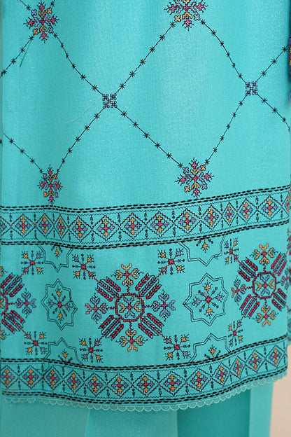 3 Piece - Unstitched - Embroidered Viscose Karandi Suit - E1843