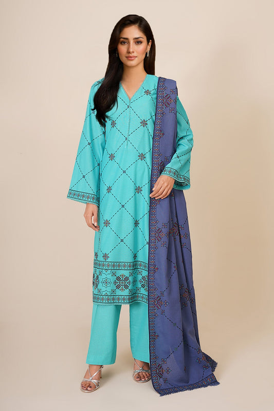 3 Piece - Unstitched - Embroidered Viscose Karandi Suit - E1843