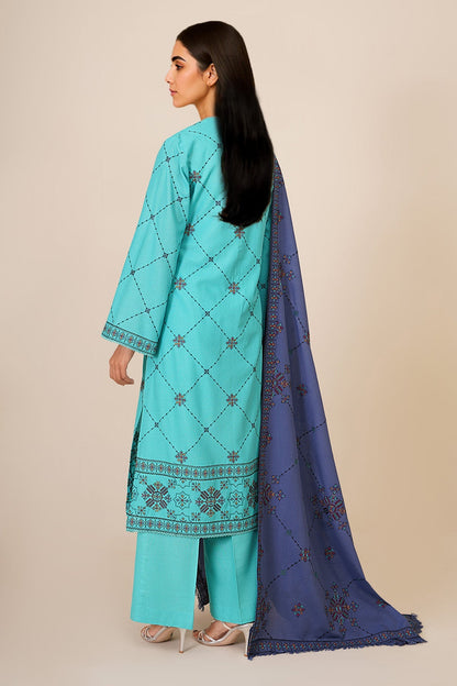 3 Piece - Unstitched - Embroidered Viscose Karandi Suit - E1843