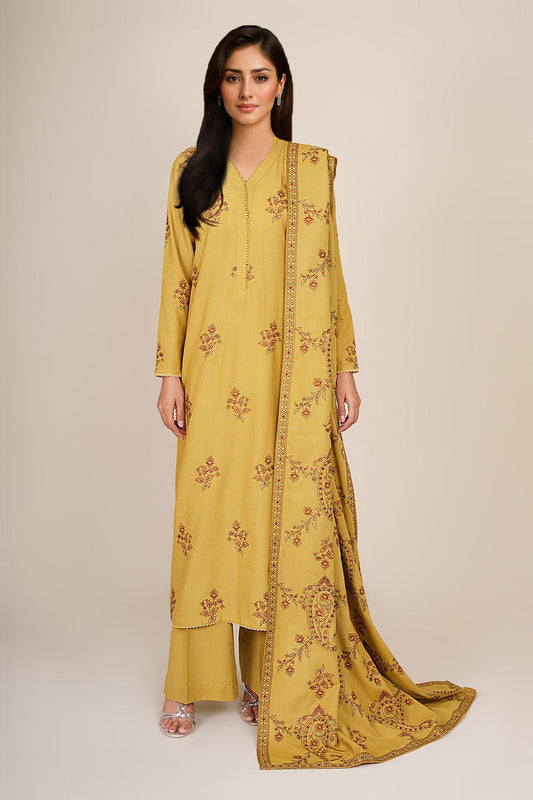 3 Piece - Unstitched - Embroidered Viscose Karandi Suit - E1845