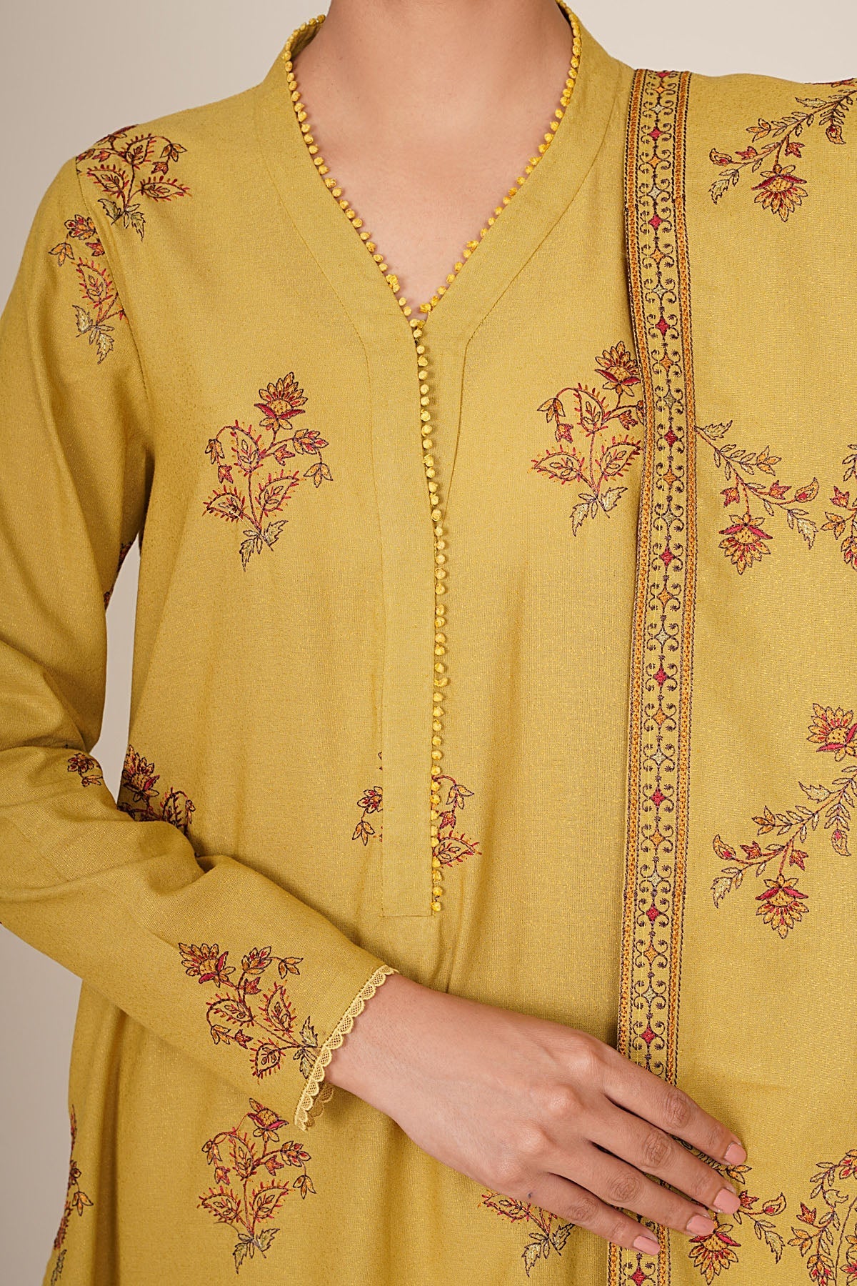3 Piece - Unstitched - Embroidered Viscose Karandi Suit - E1845