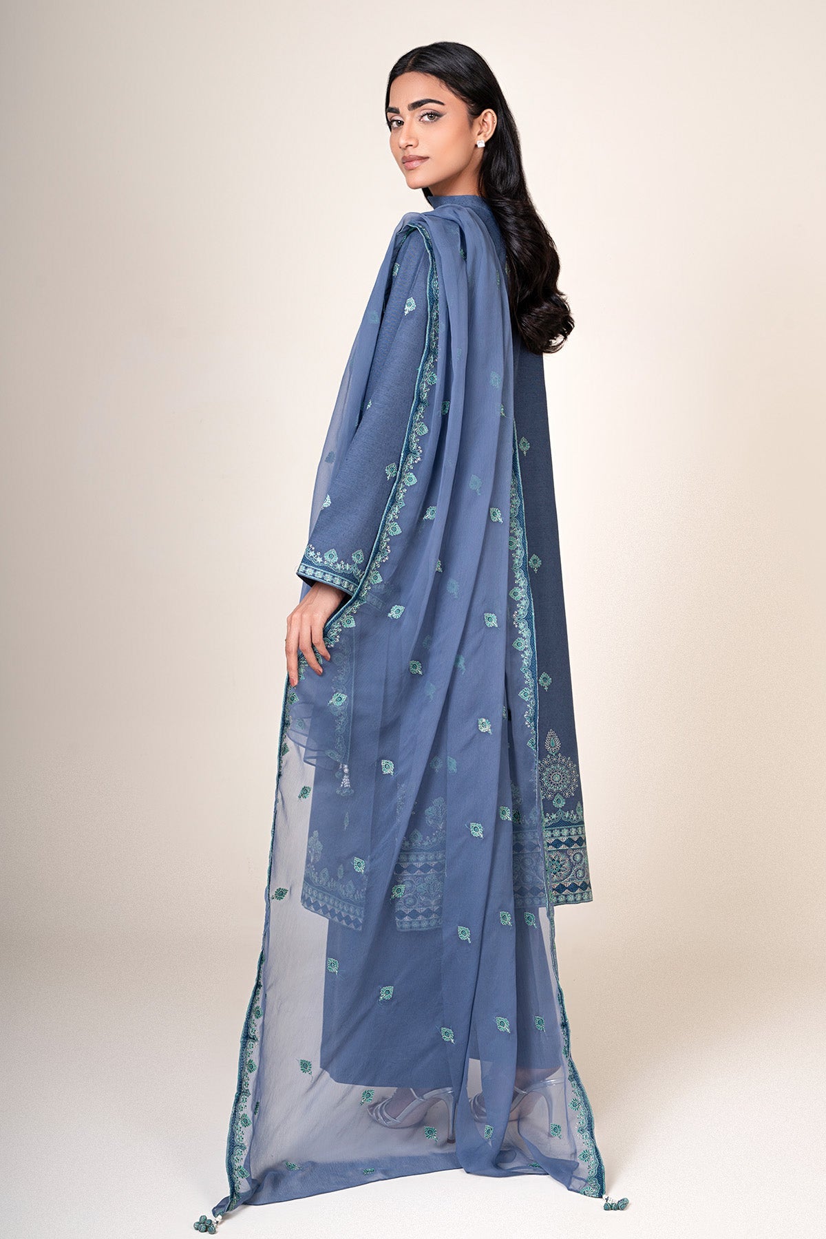 3 Piece - Unstitched - Embroidered Cotton Karandi Suit - E1849