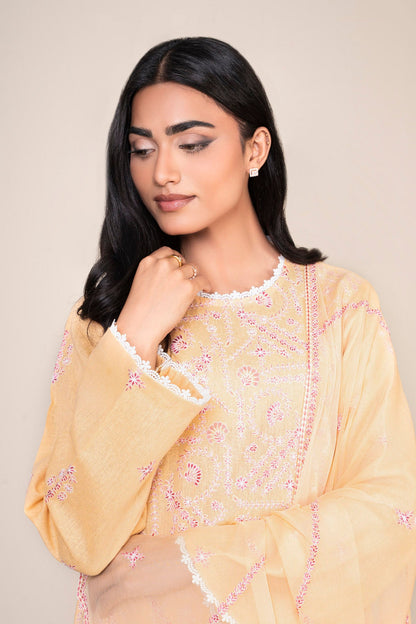 3 Piece - Unstitched - Embroidered Cotton Karandi Suit - E1851